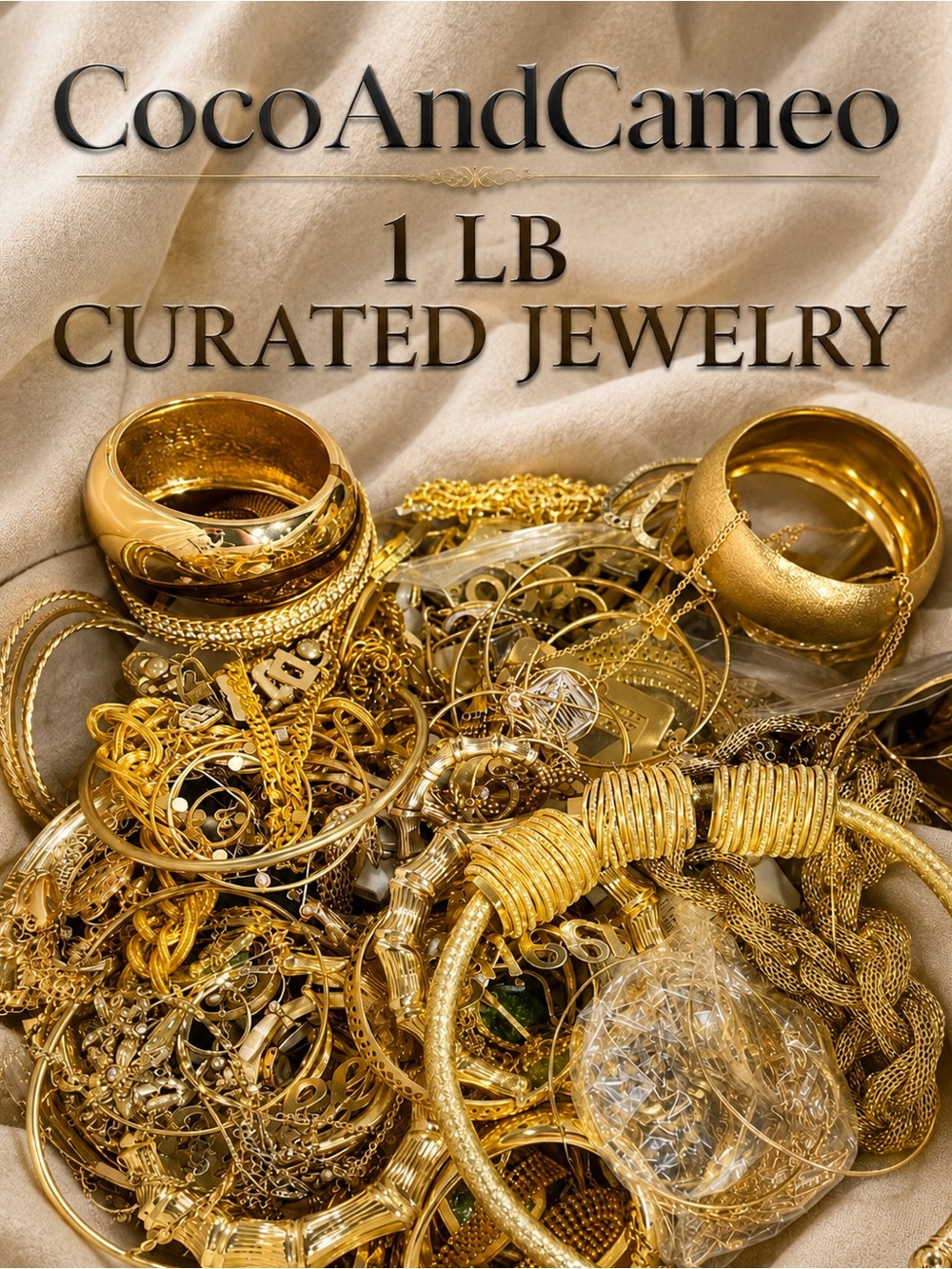 1 LB Curated Gold Tone Jewelry Lot Vintage Modern Reseller Wearable Estate